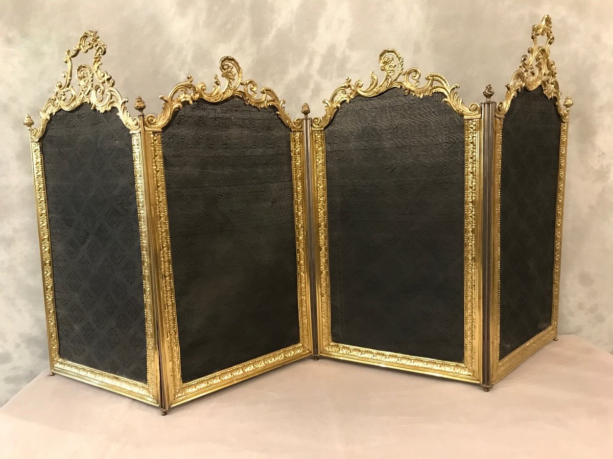 Antique Fireplace Screen In Bronze And Brass From The 19th Century-photo-2