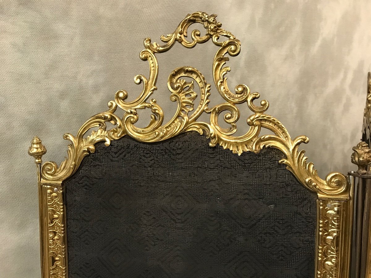 Pare Feu De Cheminée Ancien En Bronze Et Laiton D’époque 19ème -photo-3