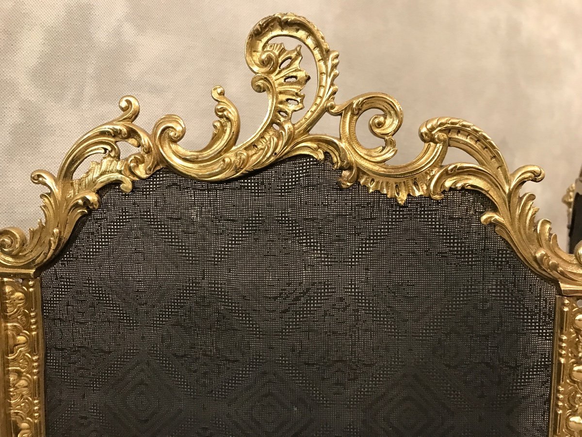Antique Fireplace Screen In Bronze And Brass From The 19th Century-photo-2