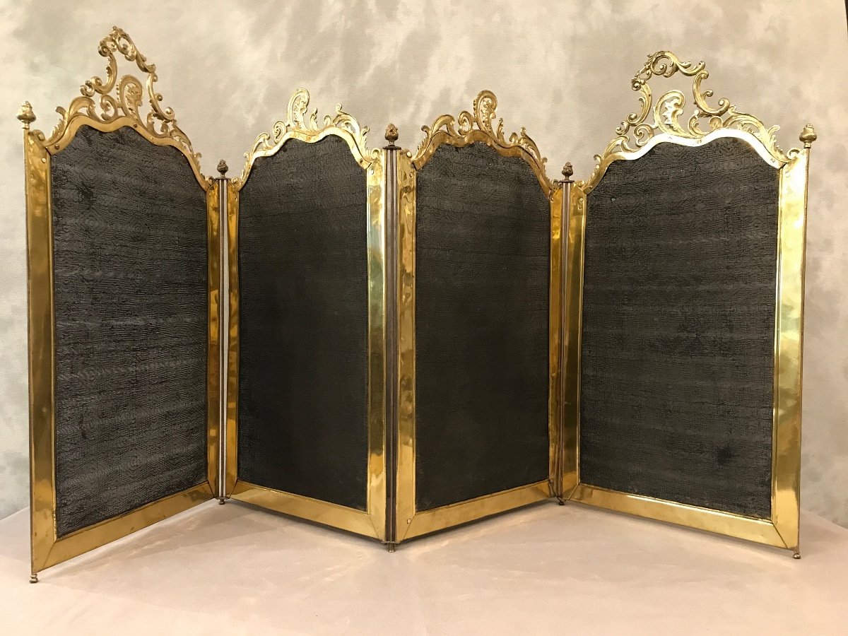 Antique Fireplace Screen In Bronze And Brass From The 19th Century-photo-5