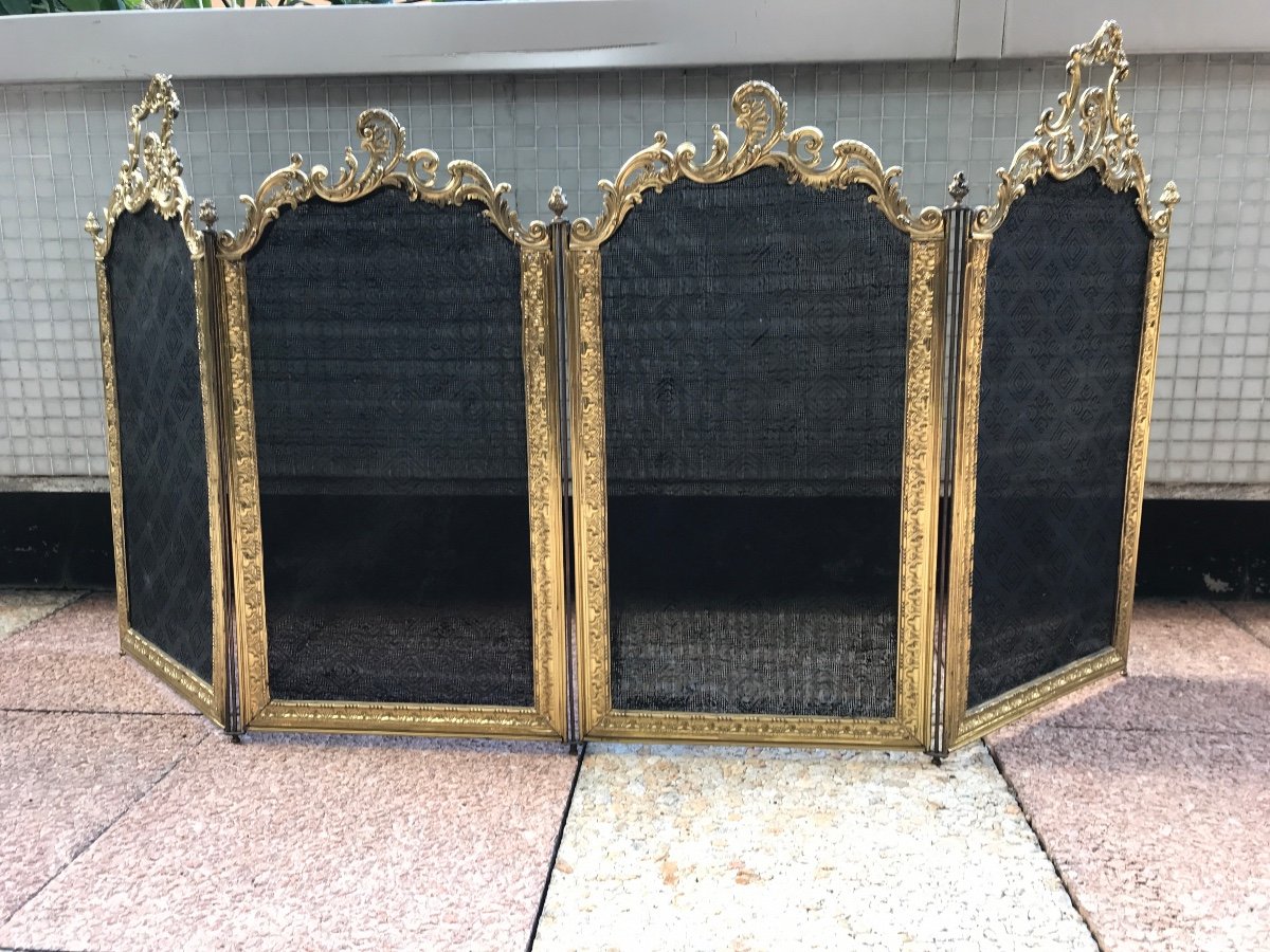 Antique Fireplace Screen In Bronze And Brass From The 19th Century-photo-8