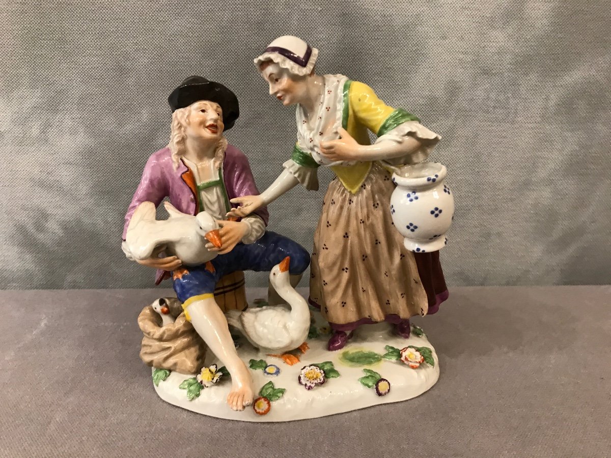 Proantic: Porcelain Group In Dresden From The 19th Century