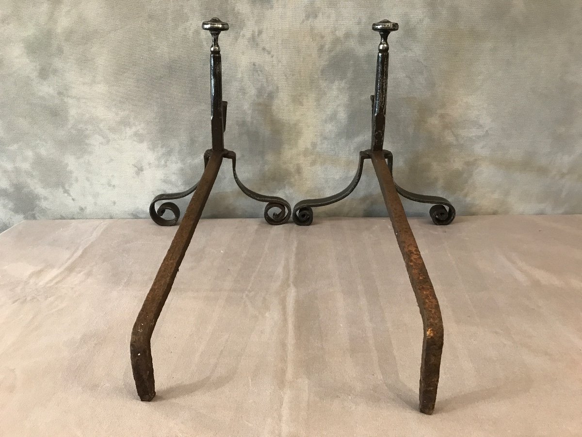 Pair Of Old Andirons In Wrought Iron From The 18th Century-photo-1