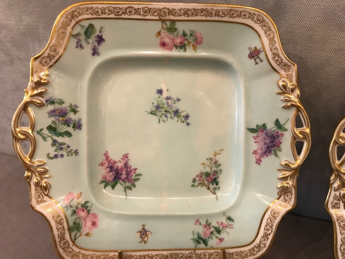 Paire De Plats à Gâteaux En Porcelaine De Vieux Paris D’époque 19ème -photo-4