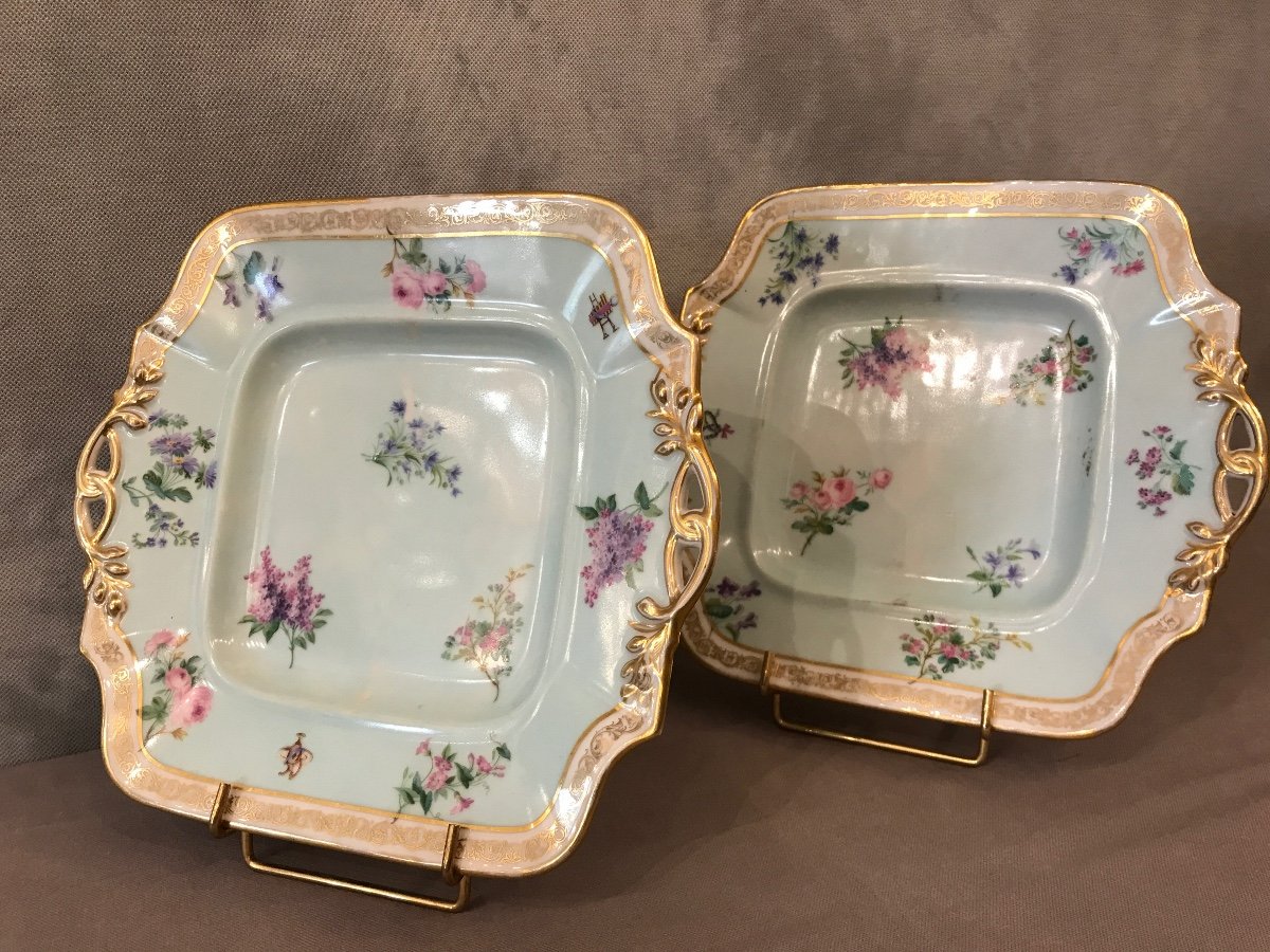 Paire De Plats à Gâteaux En Porcelaine De Vieux Paris D’époque 19ème -photo-2