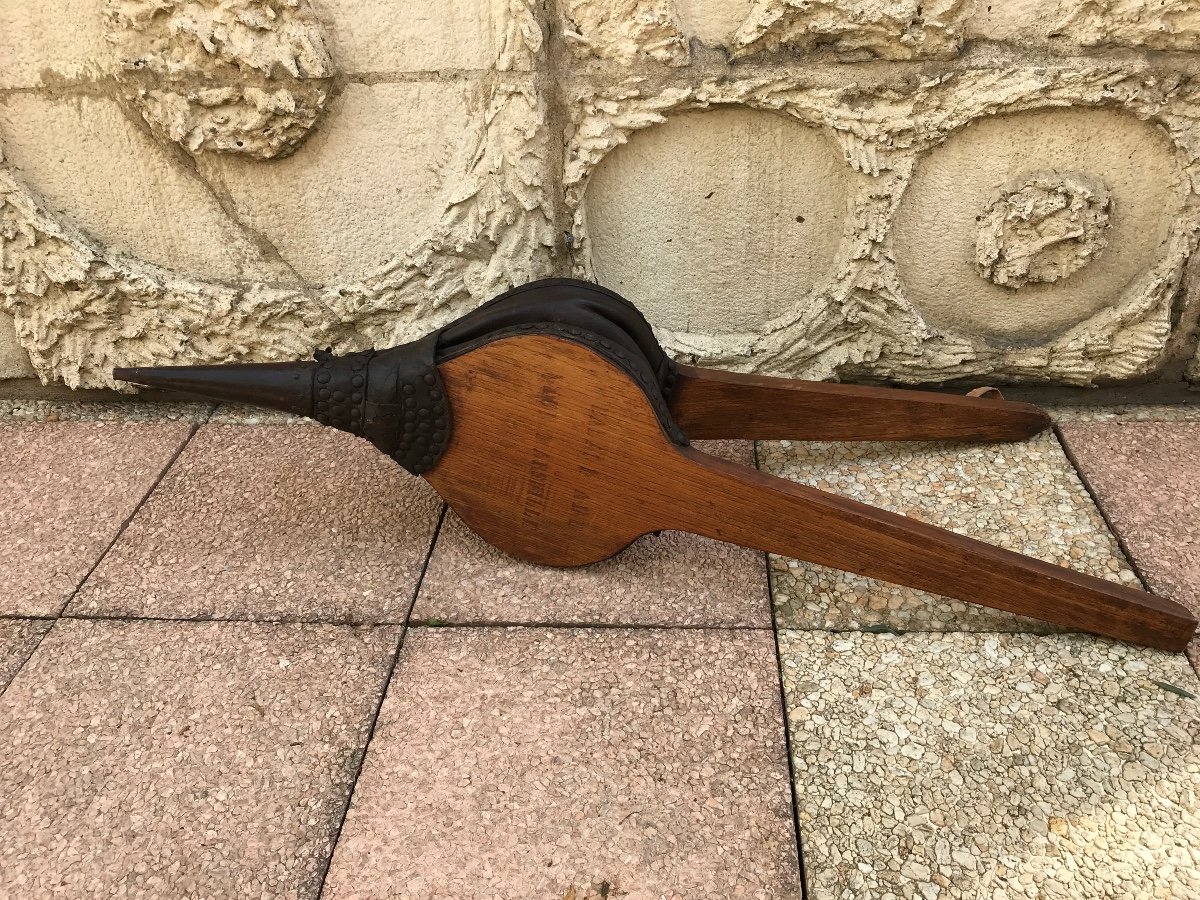 Soufflet de cheminée ancien en bois rustique d'époque 18 ème-fr