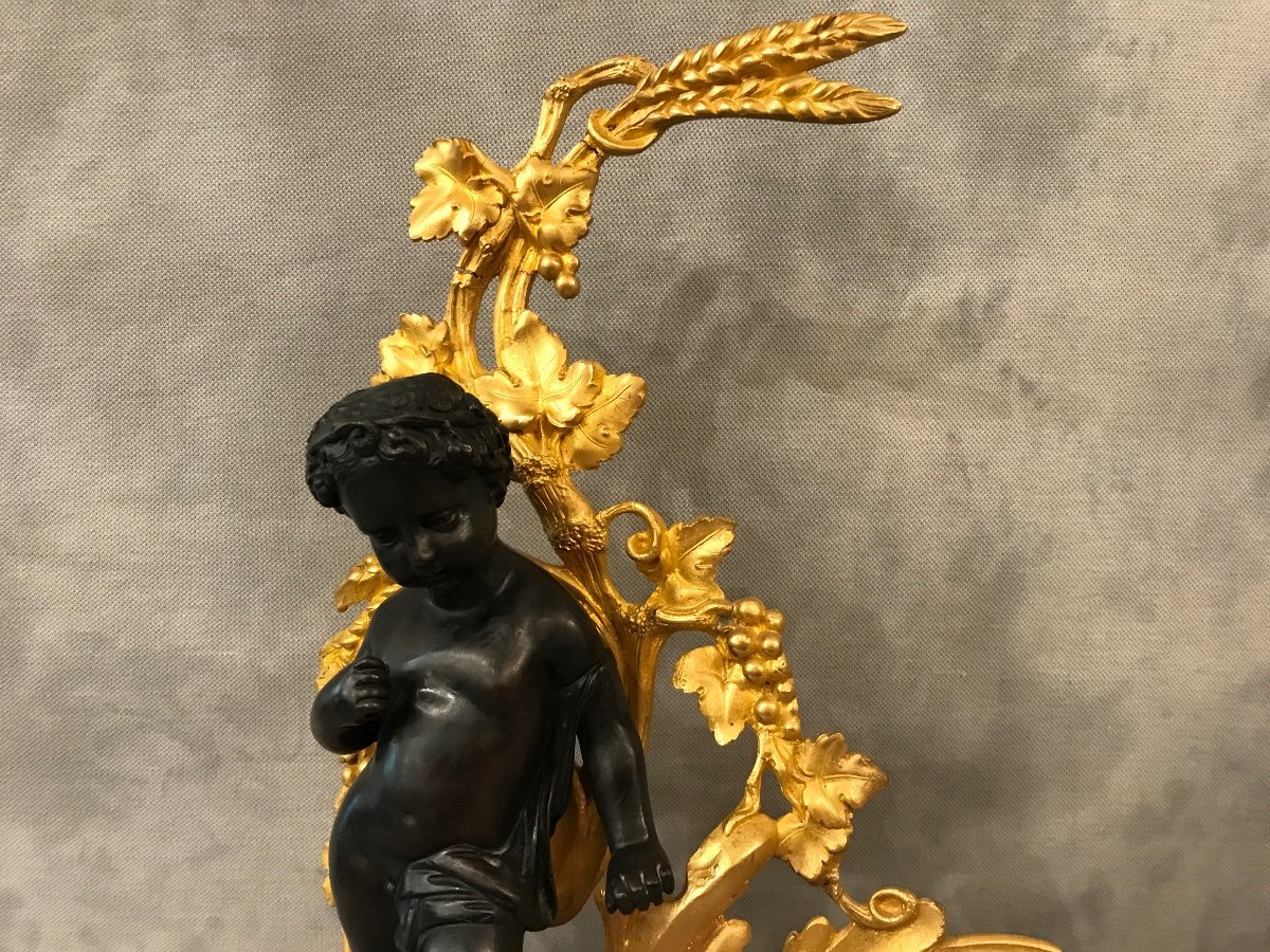 Pair Of Andirons In Gilded Bronze And Patinated Bronze From The 19th Century -photo-7