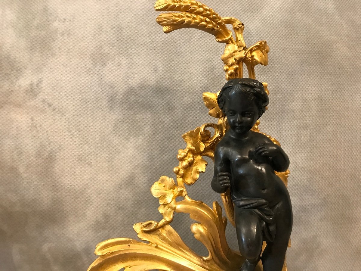 Paire De Chenets En Bronze Doré  Et Bronze Patiné D’époque 19ème -photo-8