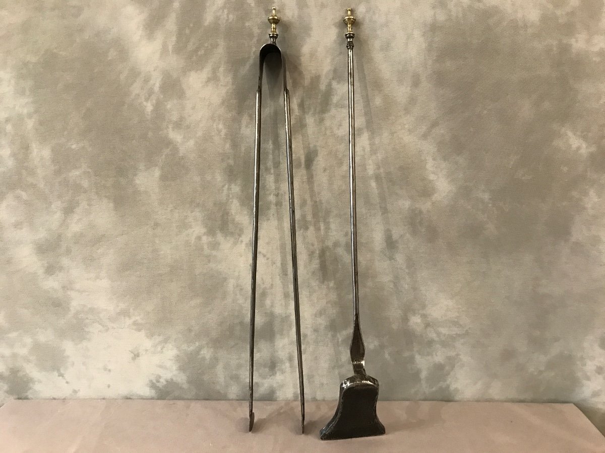 Set Of A Fireplace Shovel And Tongs In Iron And Bronze From The Directoire Period-photo-4