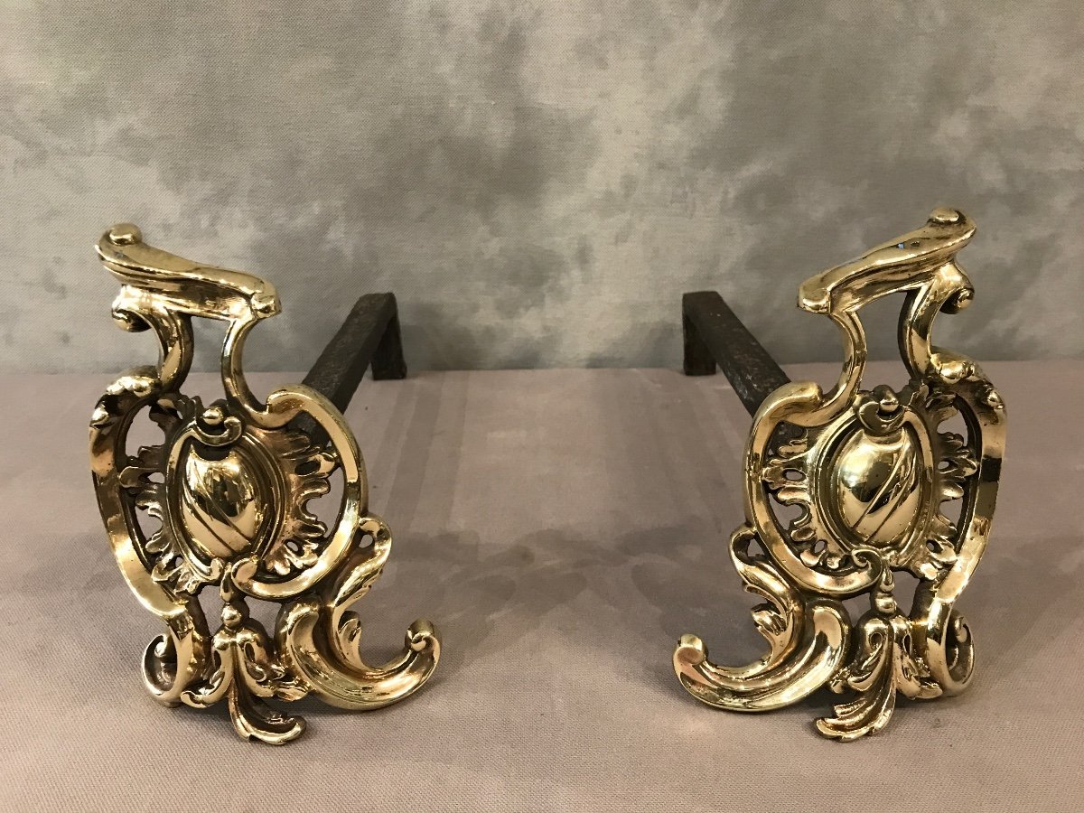 Small Antique Andirons In Bronze From The 19th Century Louis XV Style-photo-3