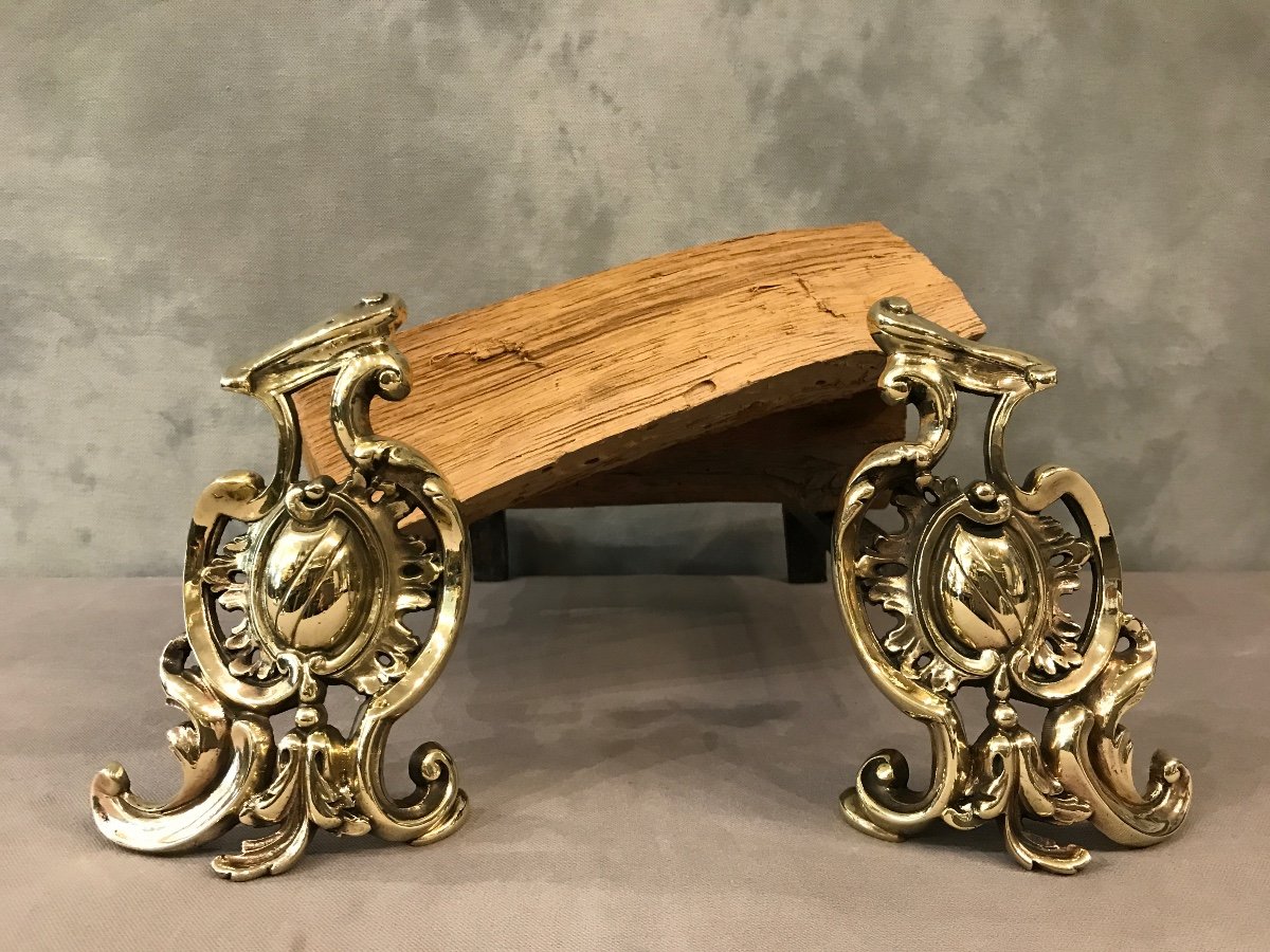 Small Antique Andirons In Bronze From The 19th Century Louis XV Style