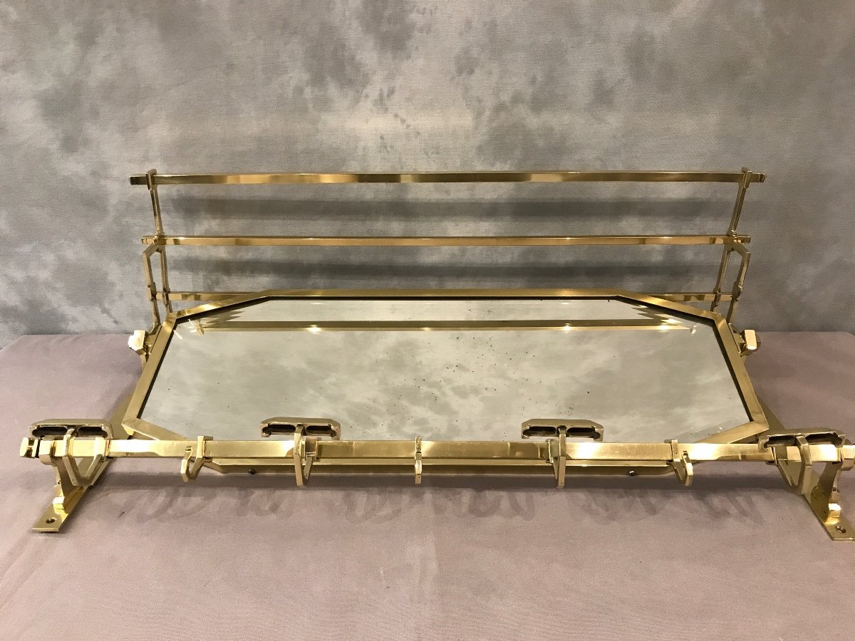 Cloakroom Brass Coat Rack Circa 1940 With Mirror-photo-3