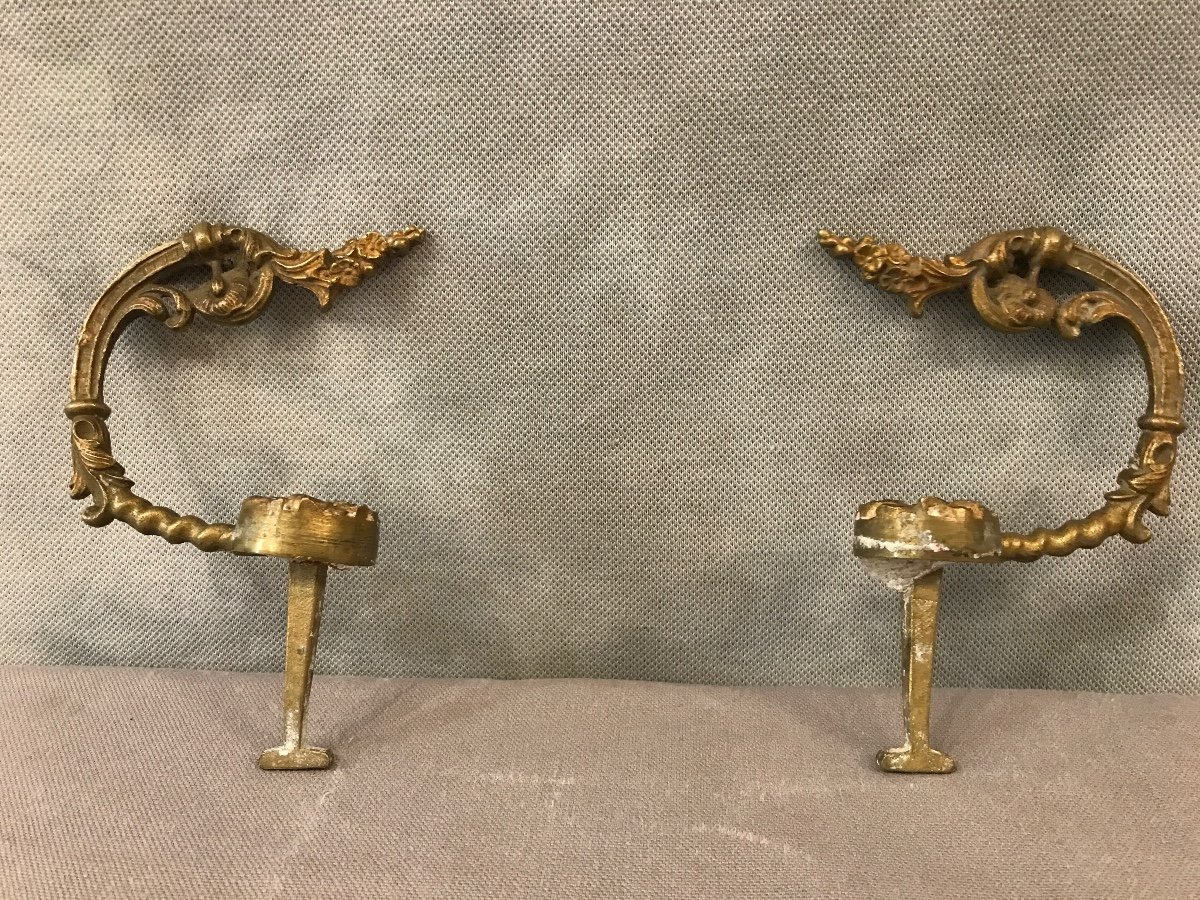 Pair Of Antique Bronze Fireplace Hooks From The 19th Napoleon III Period-photo-2