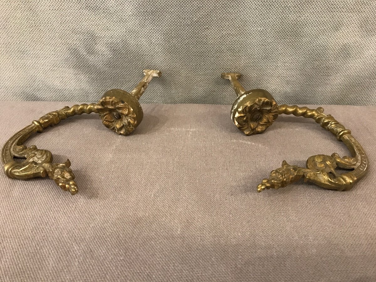 Pair Of Antique Bronze Fireplace Hooks From The 19th Napoleon III Period-photo-3