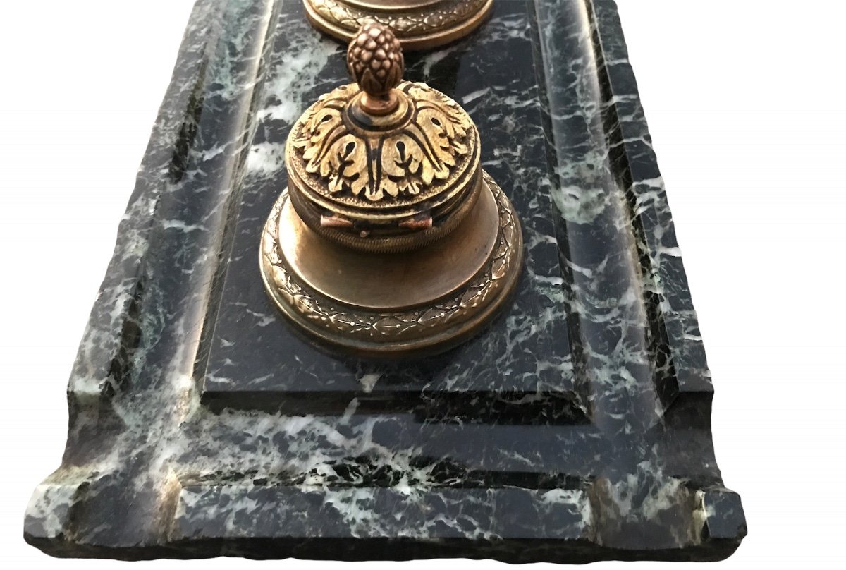 Inkwell In Bronze On Marble From The 19th Century-photo-4