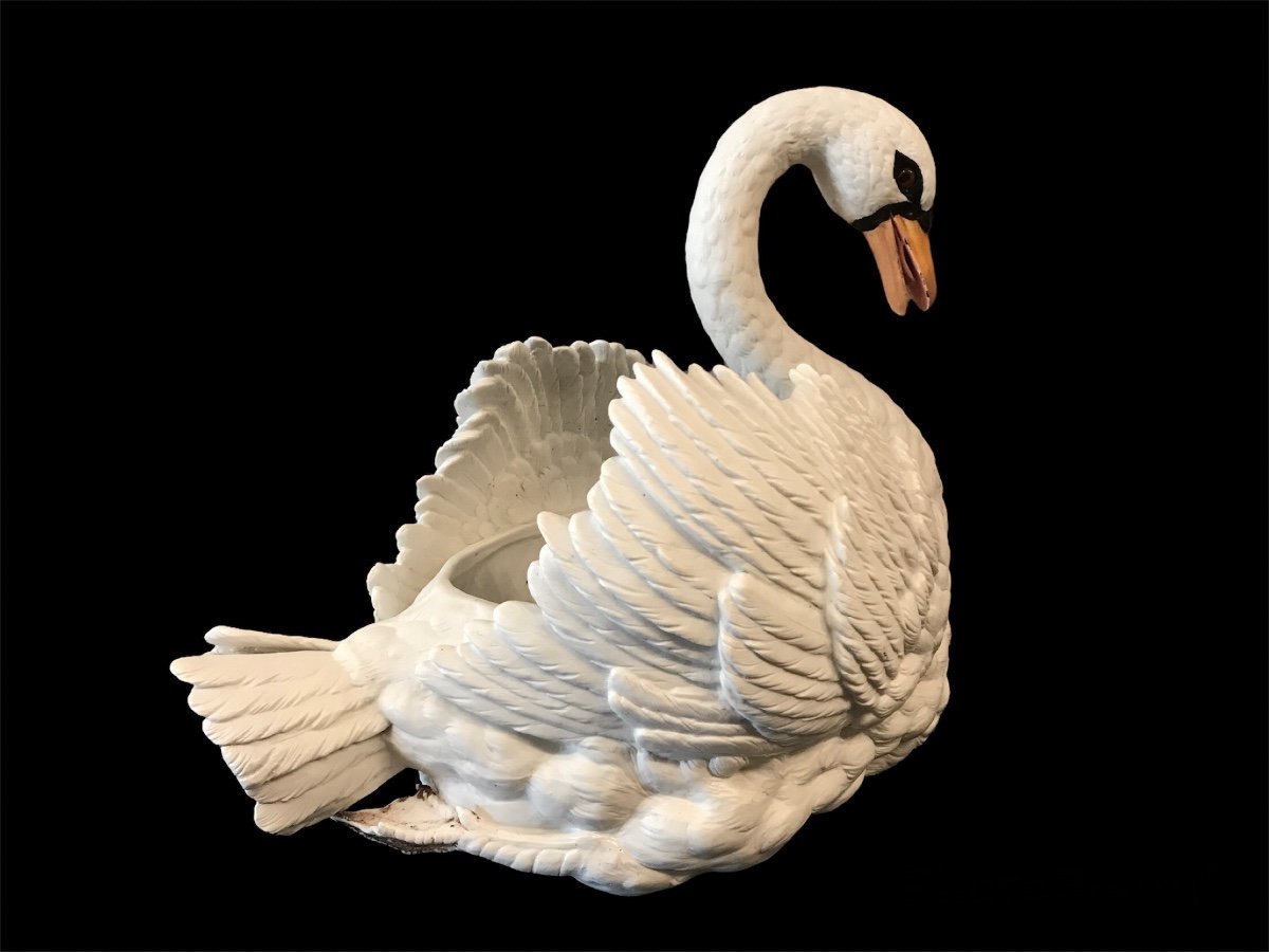 Grand Cygne En Porcelaine De Biscuit D’époque 19ème( Grand Cache- Pot)-photo-3