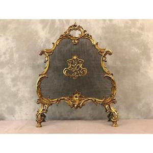 Antique Fireplace Screen In Bronze From The 19th Century Louis XV Style