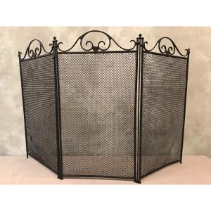 Old Fireplace Screen In Blackened Iron From The 19th Century