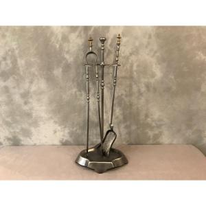 Antique Fireplace Servant In Iron And Top In Brass From The 19th Century