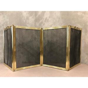 Old Fireplace Fire Screen In Brass From The 19th Century