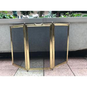 Old Brass Fireplace Screen Early 20th Century Great Height