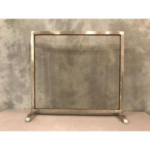 Chromed Metal Fireplace Screen Firewall Circa 1960