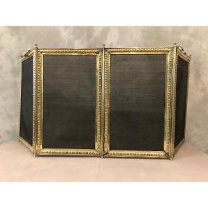 Old Fireplace Screen In Pressed Brass From The 19th Century