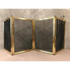 Old Fireplace Fire Screen In Brass From The 19th Century