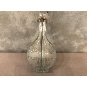 Carafe , Bouteille De 4 Compartiments Pour Liqueurs En Cristal Gravé D’époque 19 ème 