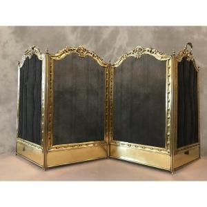 Old Fireplace Fire Screen In Brass From The 19th Century