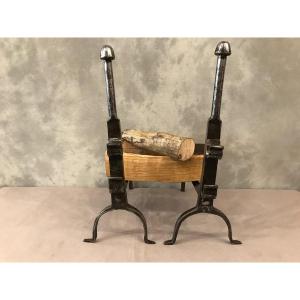 Pair Of Andirons In Wrought Iron From The Early 18th Century