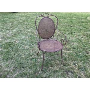 Fauteuil De Jardin  Quadrillé En Fer  D’époque 20 ème 