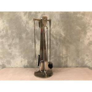 4 Piece Fireplace Servant In Chromed Metal Circa 1960/70