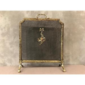 Antique 19th Century Bronze Fireplace Screen In Louis XVI Style