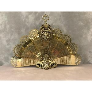 Antique Chimney Fire Screen In Bronze And Brass From The 19th Century