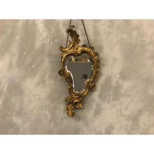 Facing Hand Mirror In Gilt Bronze Louis XV Style From 19th Century 