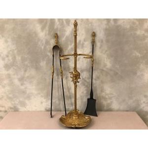 Beautiful Antique Bronze Fireplace Servant, Louis XV Style, 19th Century 