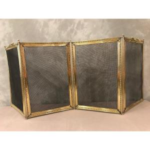 Antique 19th Century Brass Fireplace Fire Screen, Louis XVI Style 