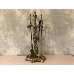 Antique Fireplace Servant In Bronze And Rocaille Iron Louis XV 19th 