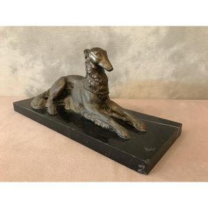 Greyhound Dog In Period Regulates Circa 1900 On A Marble Base. 