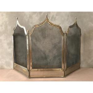 Antique Brass Fireplace Fire Screen From The 19th Charles 