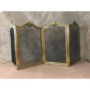 Beautiful Old Fireplace Fire Screen In Brass From The 19th Century 