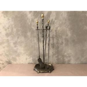 Beautiful Old Fireplace Servant In Iron And Brass From The 19th Century 