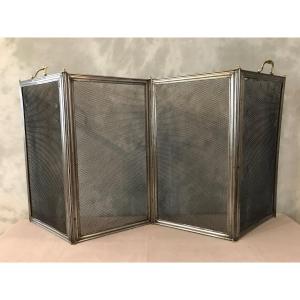 Large Fireplace Screen In Polished Iron From The 19th Century 