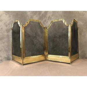 Pare De Cheminée Ancien En Laiton D’époque 19ème 