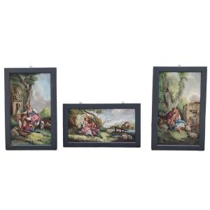 Ensemble De 3 Tableaux En Faïence D’époque 19 ème 