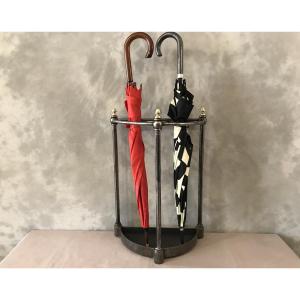 Antique 19th Century Semi-circular Umbrella Stand In Iron And Brass 