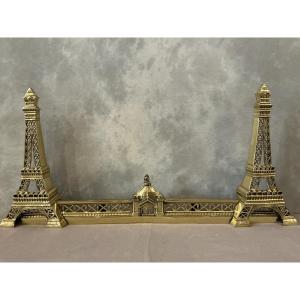 Barre de foyer, barre de cheminée en bronze d’époque 1900