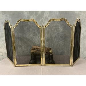 Pare feu de cheminée ancien en laiton d’époque 19 ème Restauration 