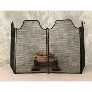 Antique Blackened Iron Fireplace Screen From The 19th Century 